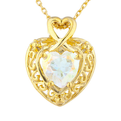 14Kt Gold Natural Mercury Mist Mystic Topaz Heart Design Pendant Necklace