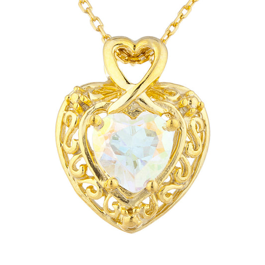 14Kt Gold Natural Mercury Mist Mystic Topaz Heart Design Pendant Necklace