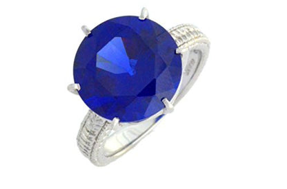 3.5 Ct Created Blue Sapphire Round Ring .925 Sterling Silver Rhodium Finish