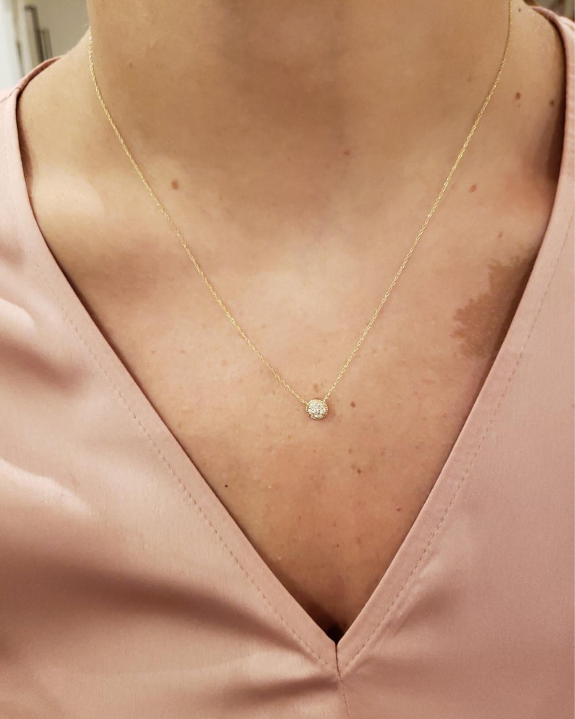 14Kt Gold Genuine Natural Diamond Cluster Pendant Necklace