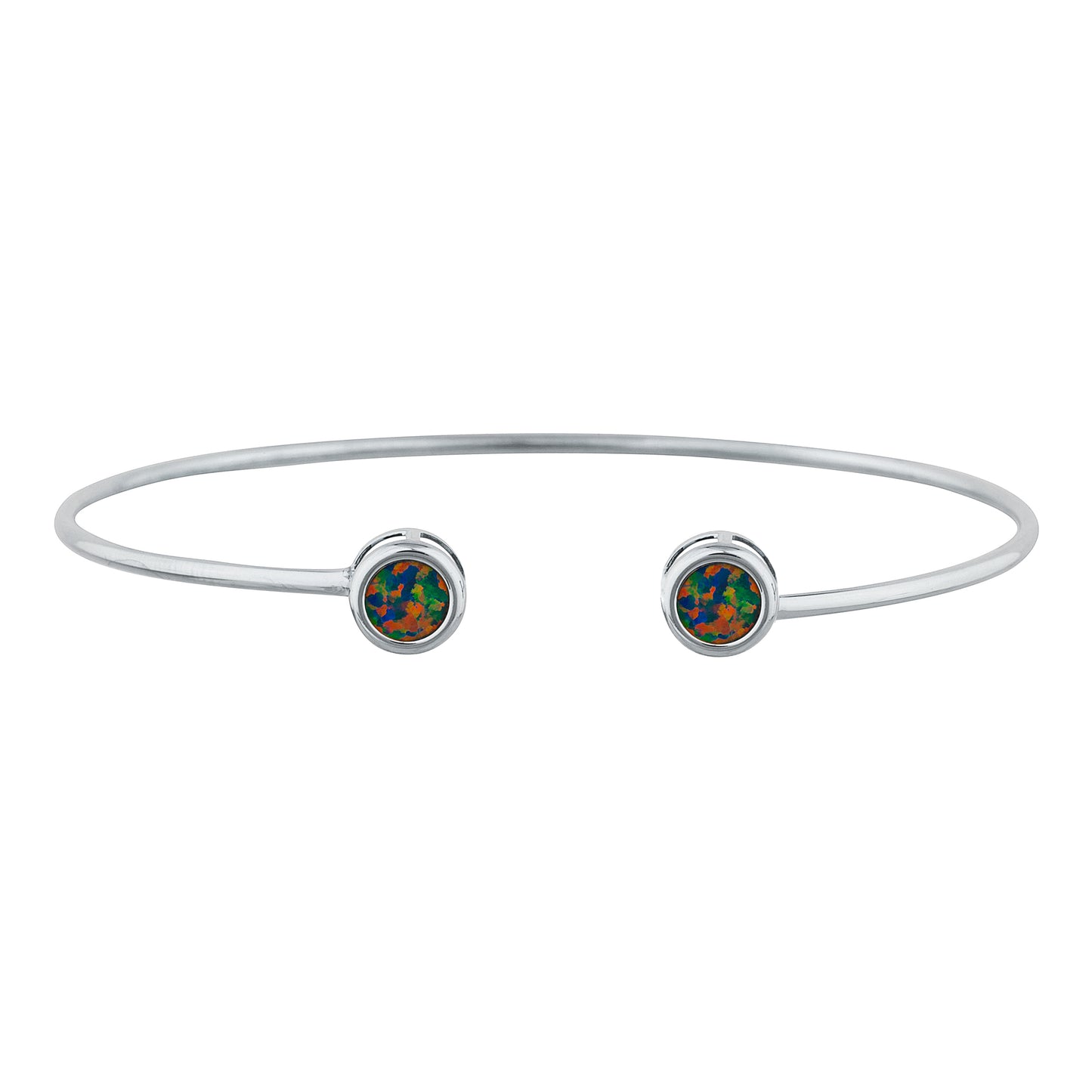 14Kt Gold Black Opal Round Bezel Bangle Bracelet