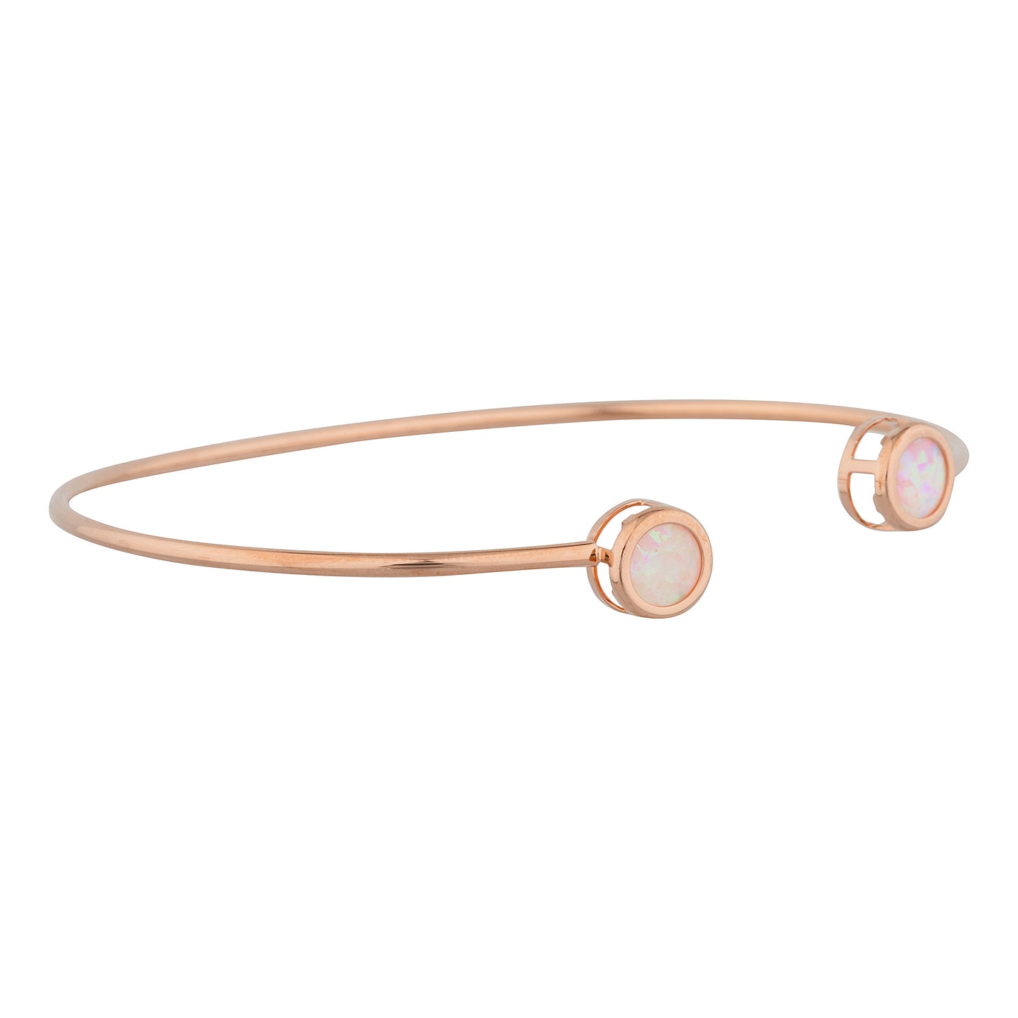 14Kt Gold Pink Opal Round Bezel Bangle Bracelet