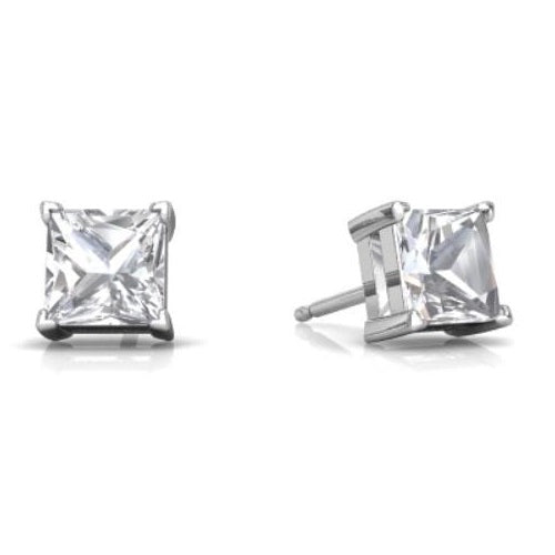 14Kt White Gold Zirconia Princess Cut Stud Earrings