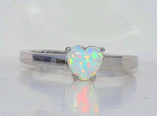 6mm Opal Heart Ring .925 Sterling Silver Rhodium Finish