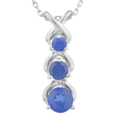 Blue Sapphire Round Past Present Future Pendant .925 Sterling Silver