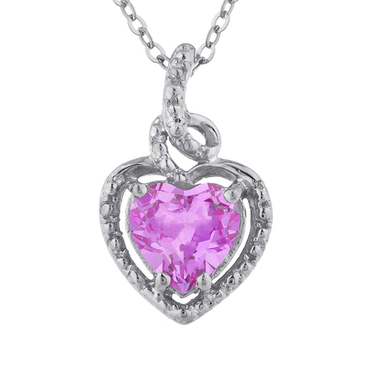 1.5 Ct Pink Sapphire Heart Design Pendant .925 Sterling Silver