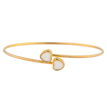 14Kt Gold Genuine Opal Heart Bezel Bangle Bracelet