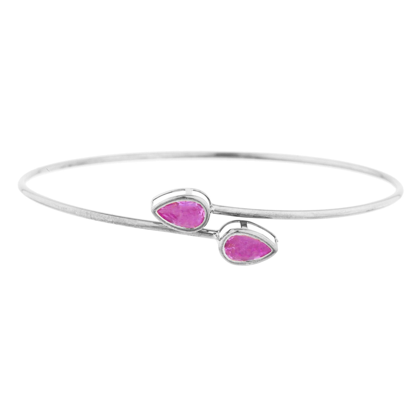 14Kt Gold Pink Sapphire Pear Bezel Bangle Bracelet