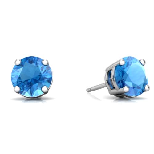 2 Ct Blue Topaz Round Stud Earrings 14Kt White Gold