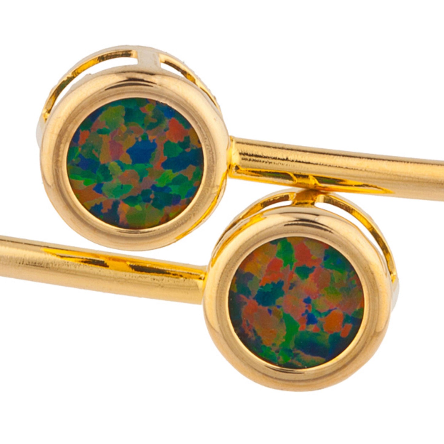 14Kt Yellow Gold Plated Black Opal Round Bezel Bangle Bracelet