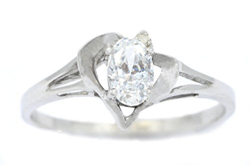 0.50 Ct Zirconia & Diamond Oval Heart Ring .925 Sterling Silver Rhodium Finish