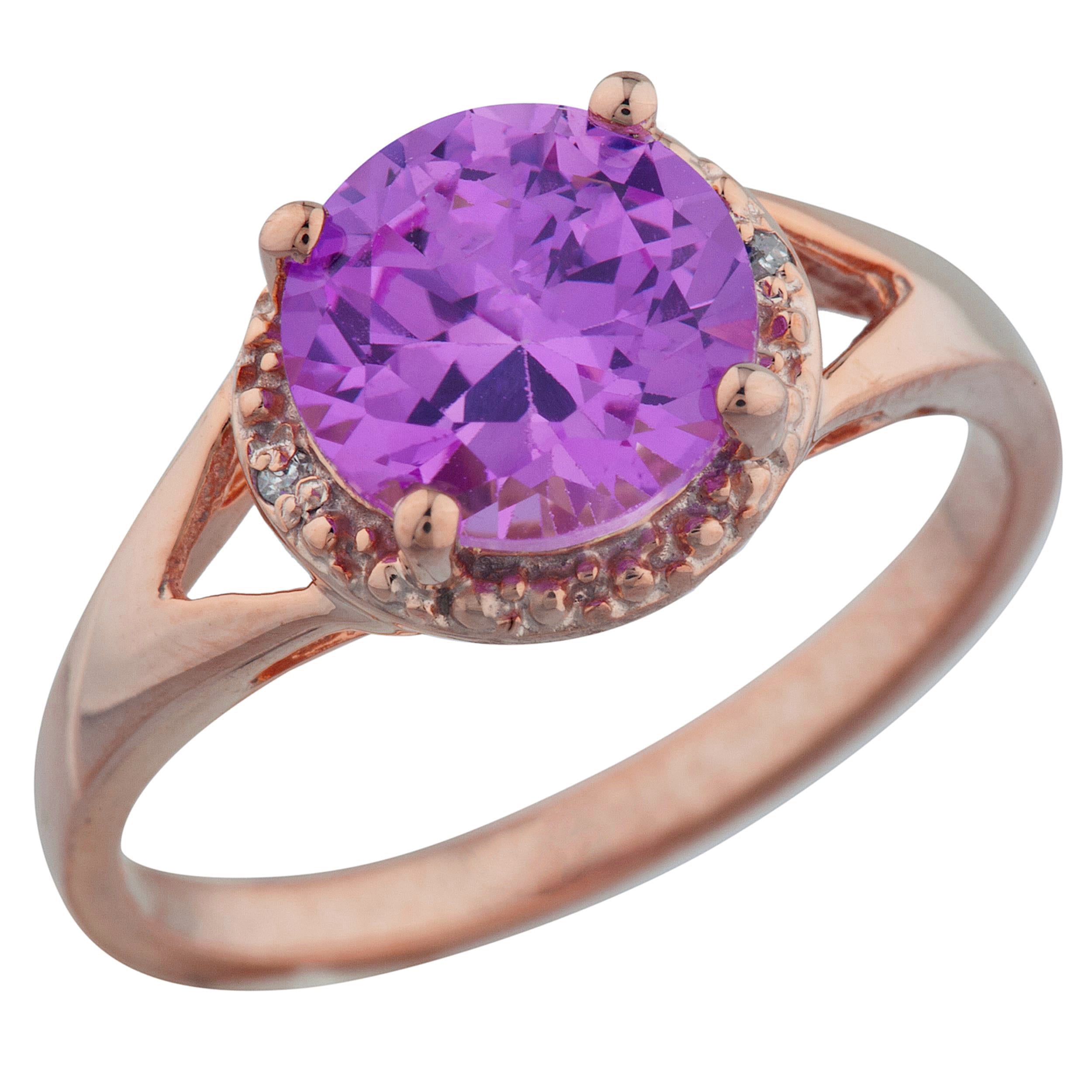 14Kt Gold 2 Ct Pink Sapphire & Diamond Halo Design Round Ring
