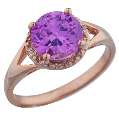 14Kt Gold 2 Ct Pink Sapphire & Diamond Halo Design Round Ring