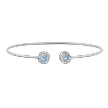 14Kt Gold Genuine Aquamarine Round Bezel Bangle Bracelet