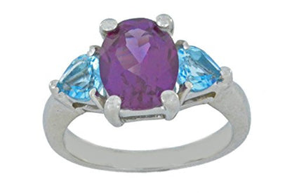 4 Ct Alexandrite Oval & Blue Topaz Heart Ring .925 Sterling Silver Rhodium Finish