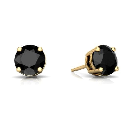 2 Ct Black Onyx Round Stud Earrings 14Kt Yellow Gold