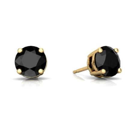2 Ct Black Onyx Round Stud Earrings 14Kt Yellow Gold
