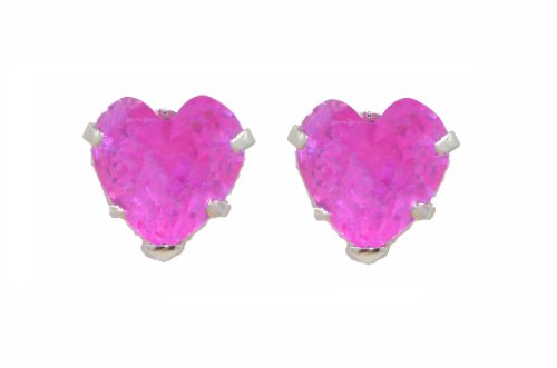 14Kt White Gold Pink Sapphire Heart Stud Earrings