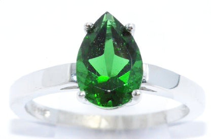 2 Ct Created Emerald Pear Ring .925 Sterling Silver Rhodium Finish