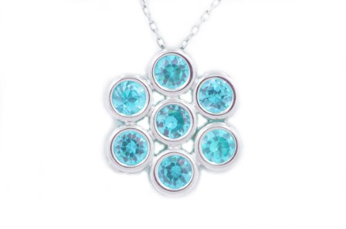 2 Ct Blue Topaz Round Bezel Pendant .925 Sterling Silver Rhodium Finish