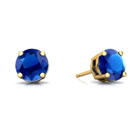 2 Ct London Blue Topaz Round Stud Earrings 14Kt Yellow Gold