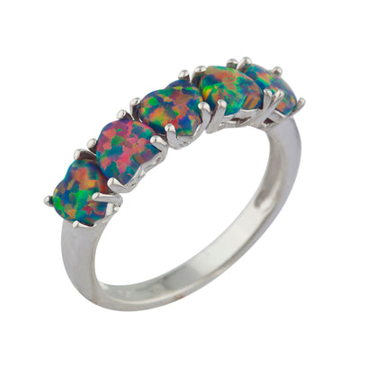 5 Hearts Black Opal Heart Ring .925 Sterling Silver Rhodium Finish