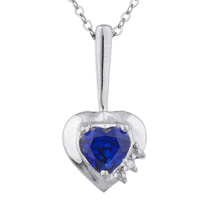 Blue Sapphire & Diamond Heart Pendant .925 Sterling Silver