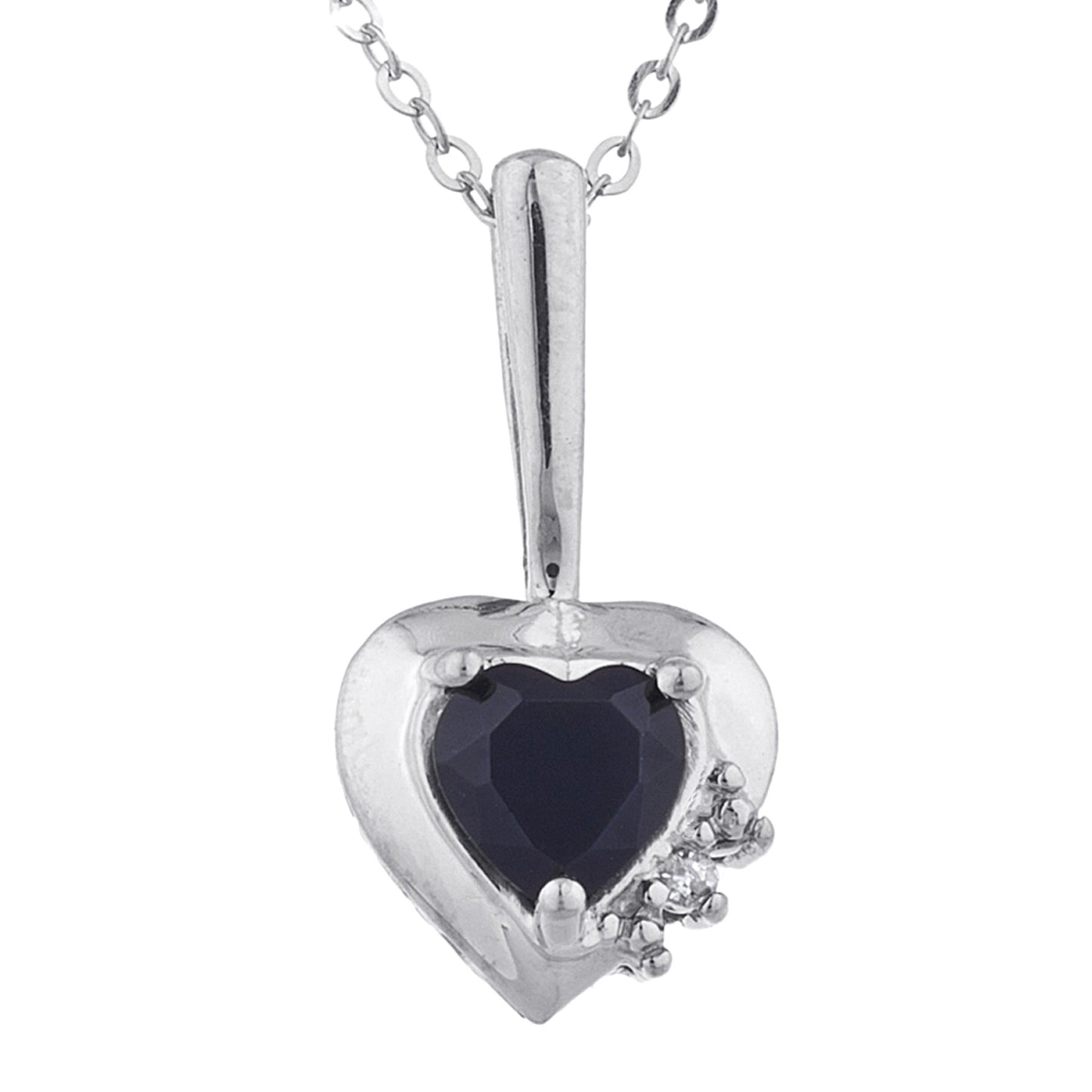 Genuine Black Onyx & Diamond Heart Pendant .925 Sterling Silver