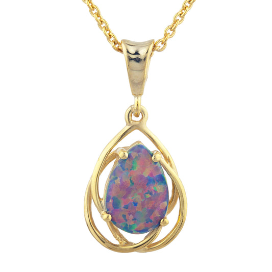 14Kt Yellow Gold Plated Black Opal Pear Teardrop Design Pendant