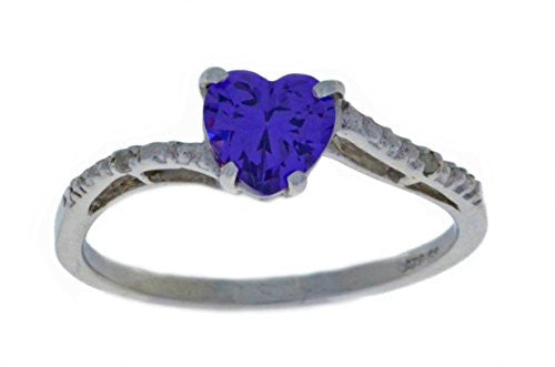 1 Ct Amethyst & Diamond Heart Ring .925 Sterling Silver Rhodium Finish