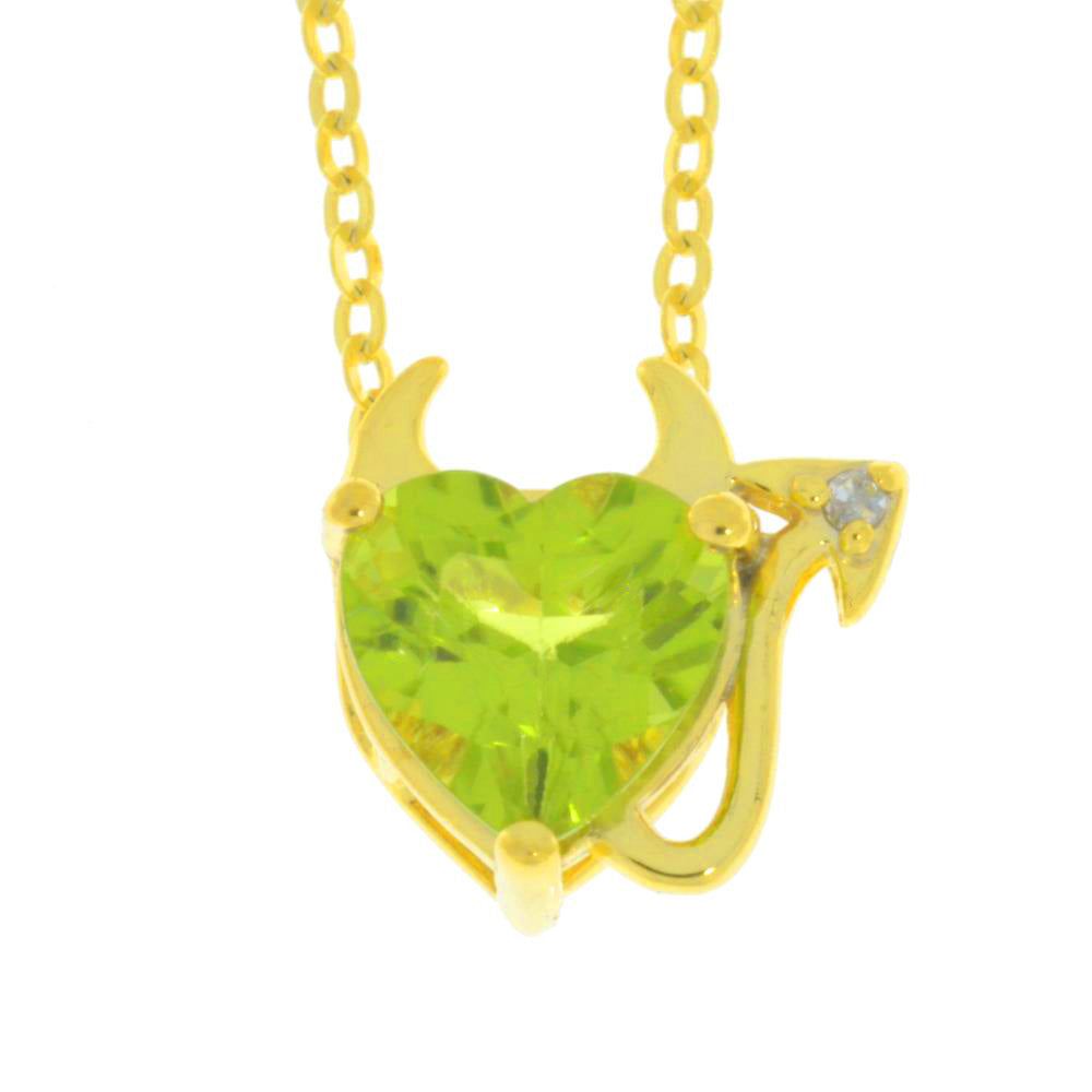 14Kt Yellow Gold Plated Peridot & Diamond Devil Heart Pendant