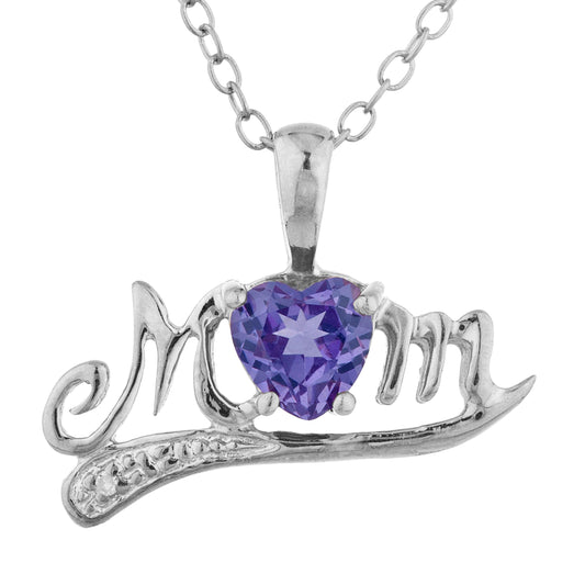 0.50 Ct Alexandrite & Diamond Heart Mom Pendant .925 Sterling Silver