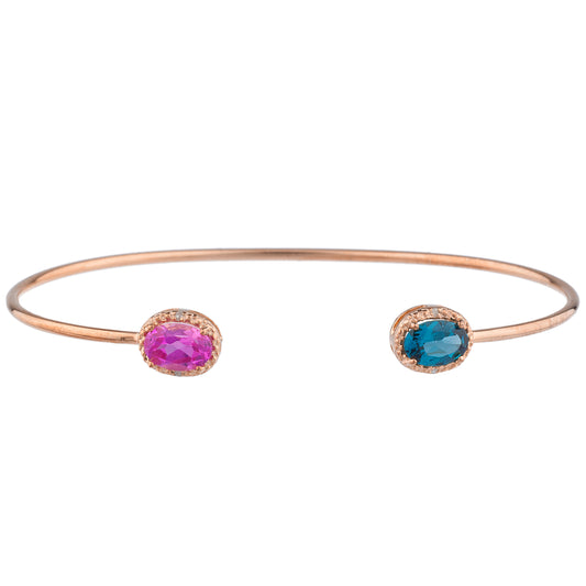 Pink Sapphire & London Blue Topaz Diamond Bangle Oval Bracelet 14Kt Rose Gold Plated Over .925 Sterling Silver