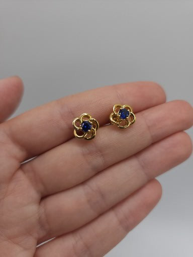 14Kt Gold Blue Sapphire Love Knot Stud Earrings