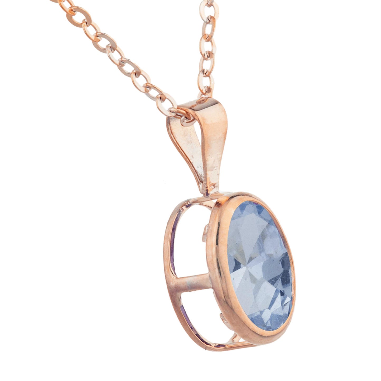 14Kt Gold Genuine Aquamarine Oval Bezel Pendant Necklace