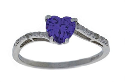 1 Ct Alexandrite & Diamond Heart Ring .925 Sterling Silver Rhodium Finish