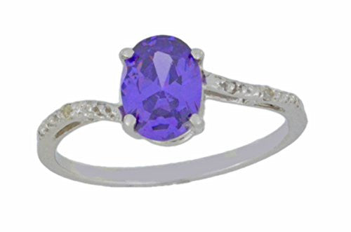 1.5 Ct Amethyst & Diamond Oval Ring .925 Sterling Silver Rhodium Finish