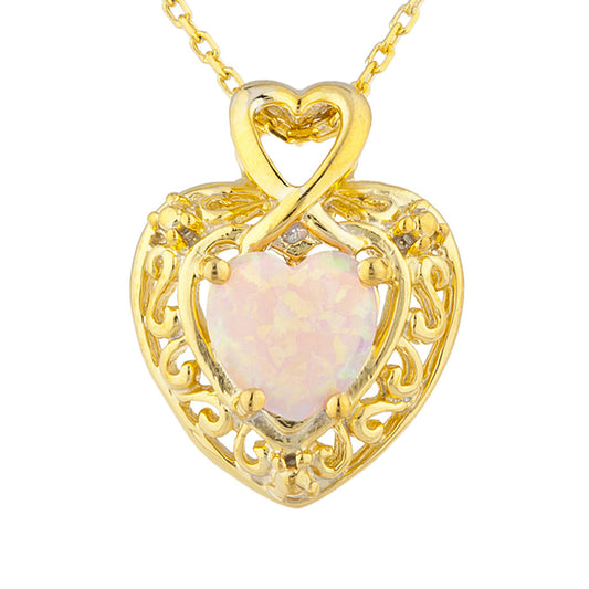 14Kt Yellow Gold Plated Pink Opal Heart Design Pendant