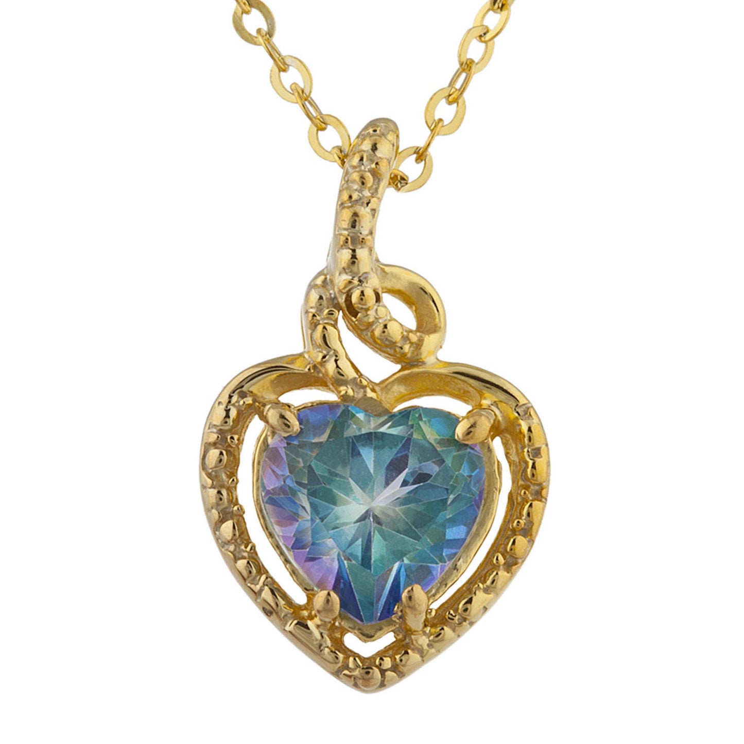 14Kt Yellow Gold Plated Natural Blue Mystic Topaz Heart Design Pendant