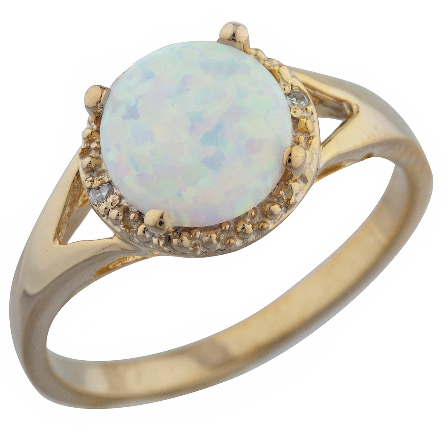 Opal & Diamond Halo Design Round Ring 14Kt Yellow Gold Rose Gold Silver