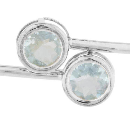 2 Ct Genuine Aquamarine Round Bezel Bangle Bracelet .925 Sterling Silver