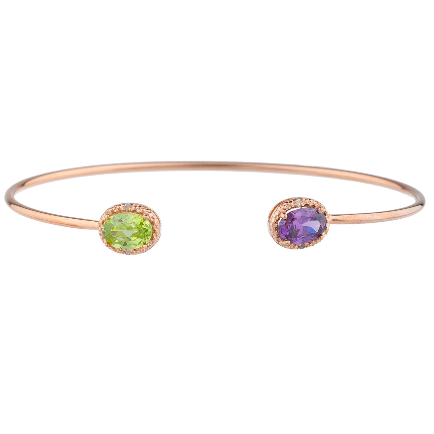 Alexandrite & Peridot Diamond Bangle Oval Bracelet 14Kt Rose Gold Plated Over .925 Sterling Silver