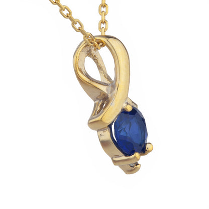 14Kt Gold Blue Sapphire & Diamond Round Design Pendant Necklace