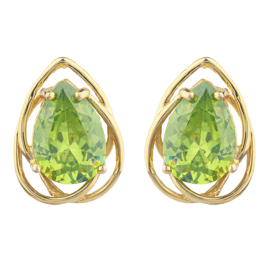 14Kt Yellow Gold Plated Peridot Pear Teardrop Design Stud Earrings