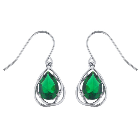 4 Ct Emerald Pear Teardrop Design Dangle Earrings .925 Sterling Silver