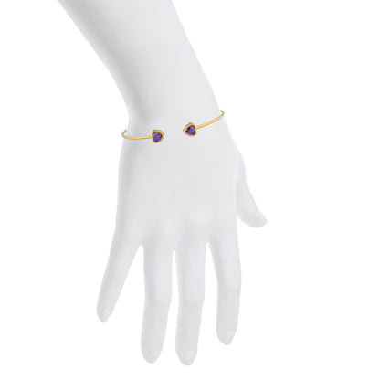 14Kt Yellow Gold Plated Amethyst Heart Bezel Bangle Bracelet