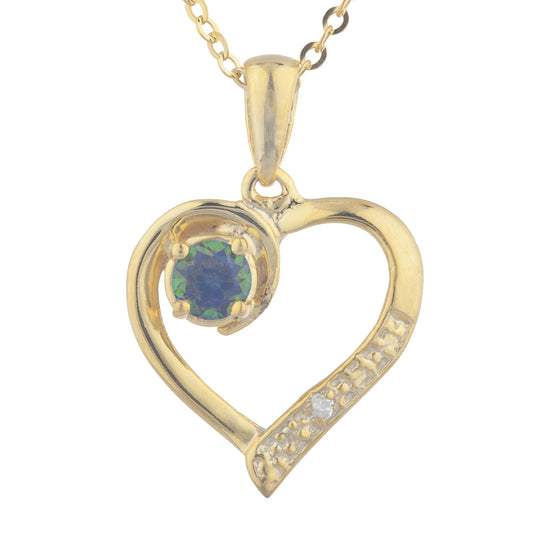 14Kt Yellow Gold Plated Natural Mystic Topaz & Diamond Heart Pendant