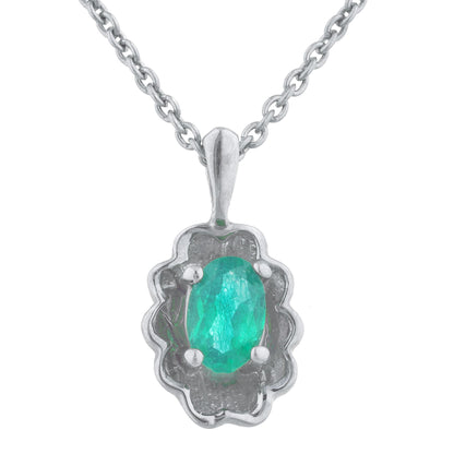 0.50 Ct Created Emerald Oval Design Pendant .925 Sterling Silver