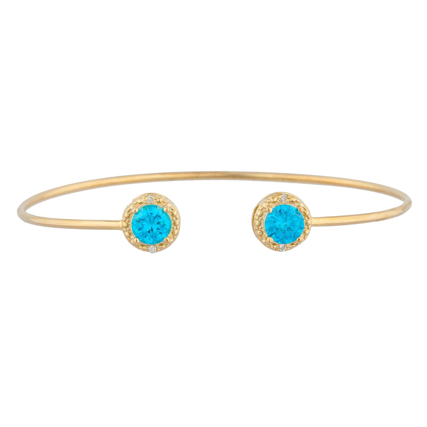 14Kt Yellow Gold Plated Swiss Blue Topaz & Diamond Round Bangle Bracelet