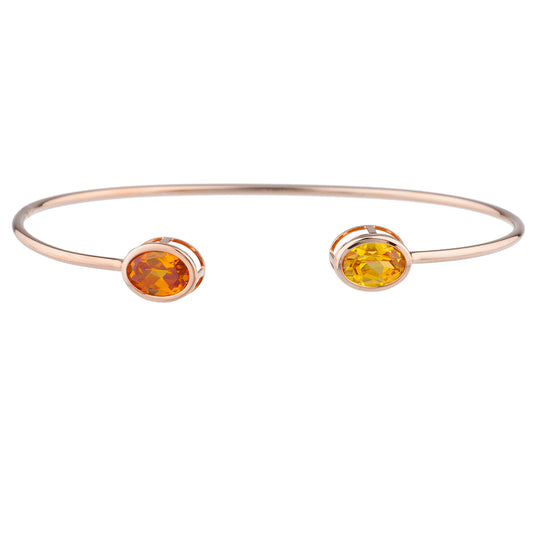 Orange & Yellow Citrine Oval Bezel Bangle Bracelet 14Kt Rose Gold Plated Over .925 Sterling Silver